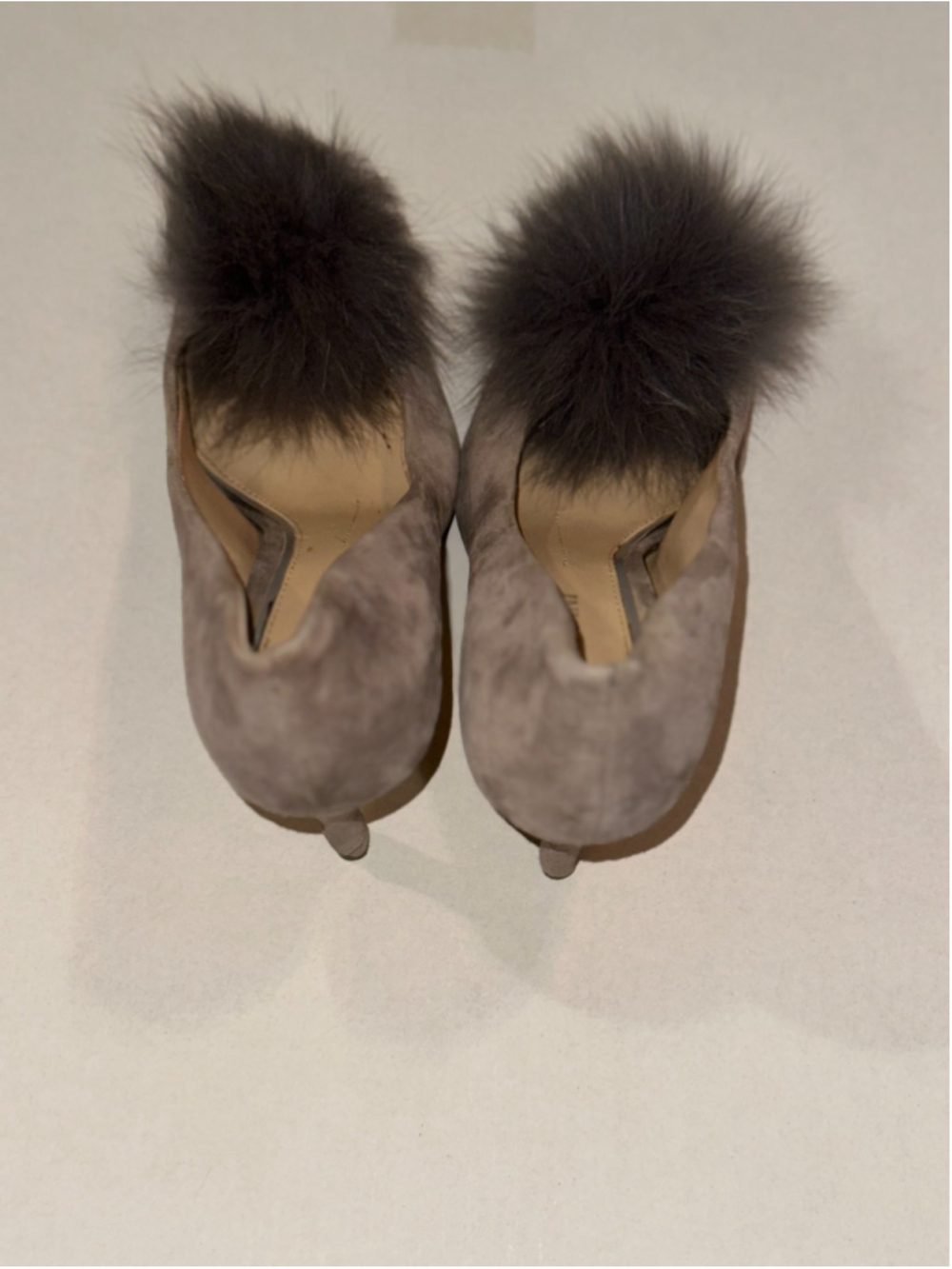Gianni Bini Gray Fur Pom Pom Pumps Women's Size 7.5 Pointed Toe High Heels